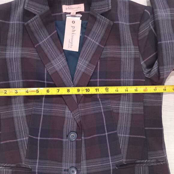 Philosophy Women's Plaid Blazer Long Sleeve Brown Preppy Dark Academia Size 6 - Picture 4 of 8